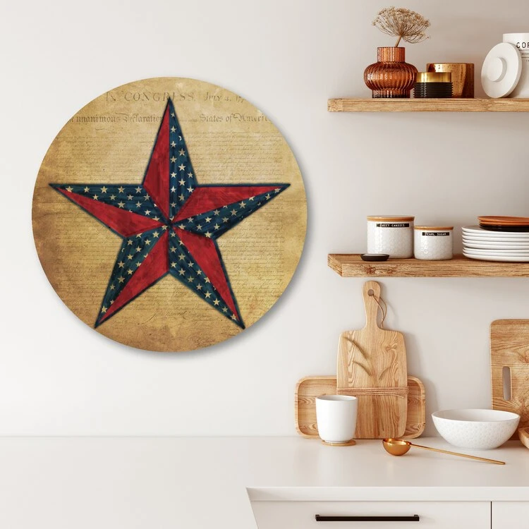 Flag Star II 12" X 12" Circular Wood Decor 4 Flag Star II 12" X 12" Circular Wood Decor - Image 2