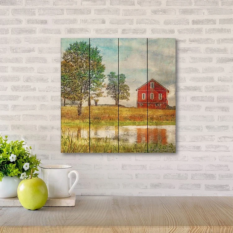 Lakeside Red Barn 12" X 12" Wood Pallet Wall Art 4 Lakeside Red Barn 12" X 12" Wood Pallet Wall Art - Image 2