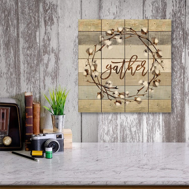 Gather Cotton Wreath 12" X 12" Wood Pallet Wall Art 4 Gather Cotton Wreath 12" X 12" Wood Pallet Wall Art - Image 2
