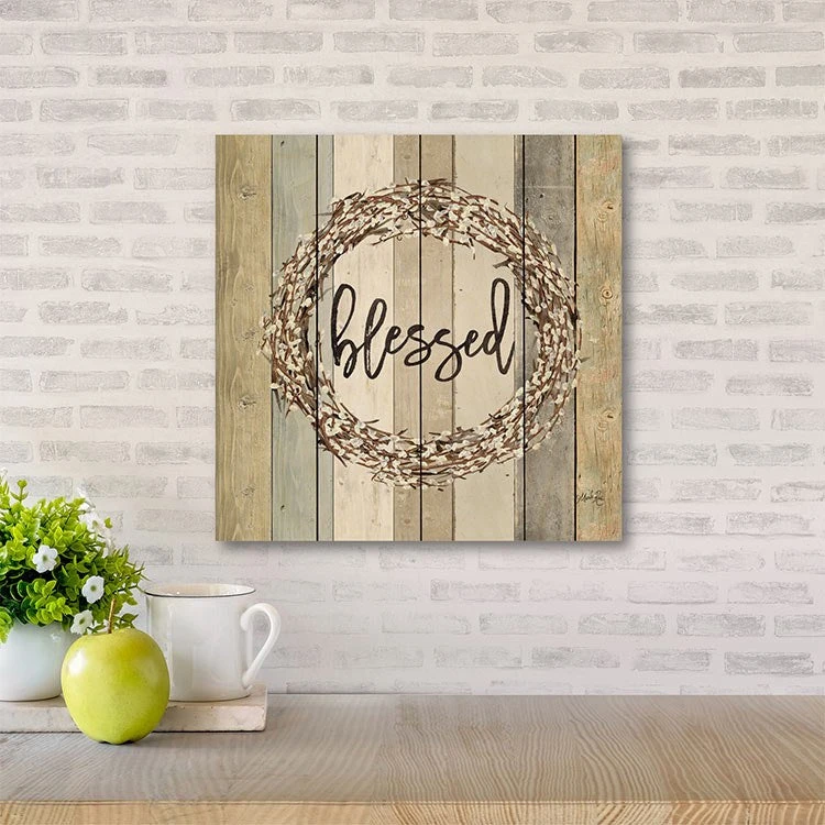 Blessed Pussy Willow Wreath 12" X 12" Wood Pallet Wall Art 4 Blessed Pussy Willow Wreath 12" X 12" Wood Pallet Wall Art - Image 2