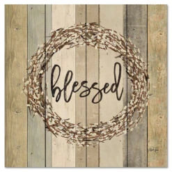 Blessed Pussy Willow Wreath 12" X 12" Wood Pallet Wall Art