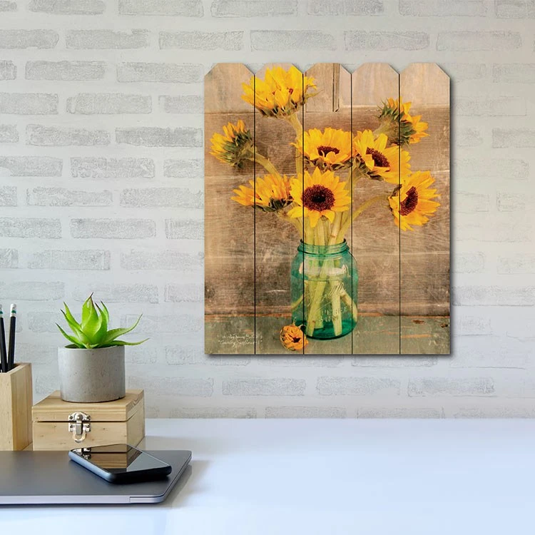 Country Sunflowers 9" X 12" Wood Picket Wall Art 4 Country Sunflowers 9" X 12" Wood Picket Wall Art - Image 2
