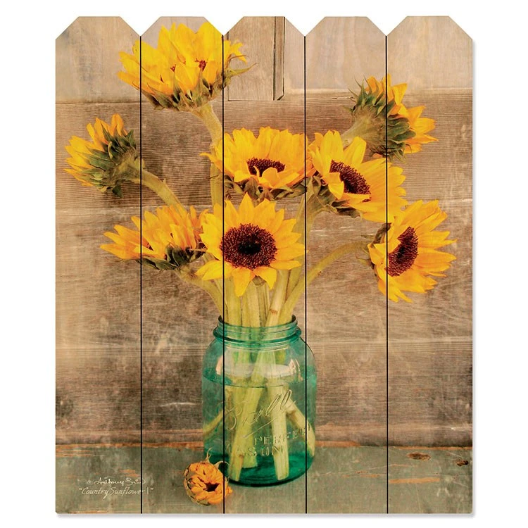 Country Sunflowers 9" X 12" Wood Picket Wall Art 3 Country Sunflowers 9" X 12" Wood Picket Wall Art