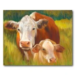 Mother Cow And Baby 20" X 24" Gallery-Wrapped Canvas Wall Art