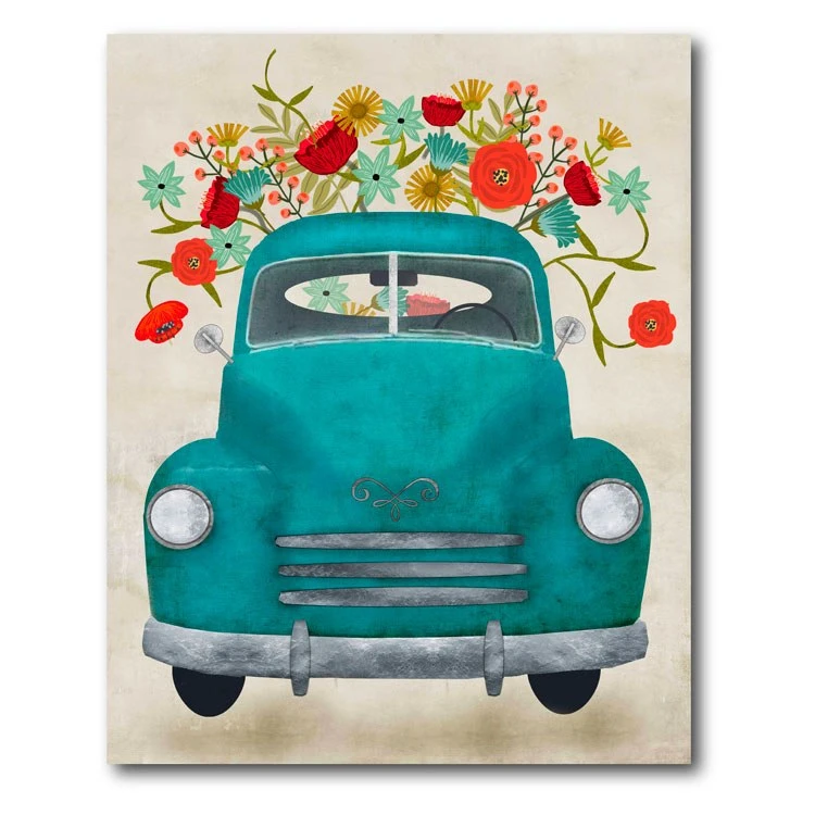 Pickup Aqua Floral 30" X 40" Gallery-Wrapped Canvas Wall Art 3 Pickup Aqua Floral 30" X 40" Gallery-Wrapped Canvas Wall Art