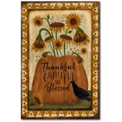 Thankful Grateful Blessed Fall Flag 24" X 36" Gallery-Wrapped Canvas Wall Art
