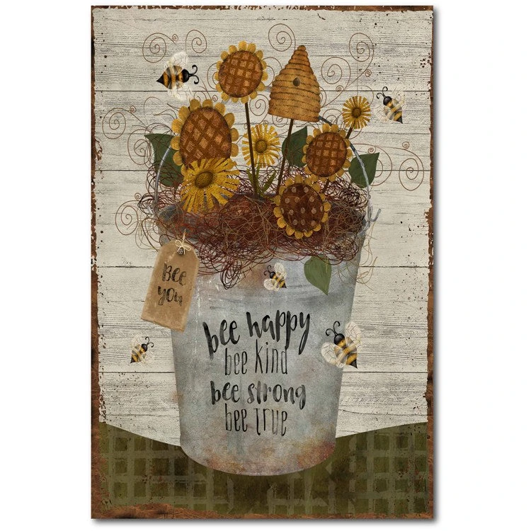 Bee Happy Bucket 24" X 36" Gallery-Wrapped Canvas Wall Art 3 Bee Happy Bucket 24" X 36" Gallery-Wrapped Canvas Wall Art