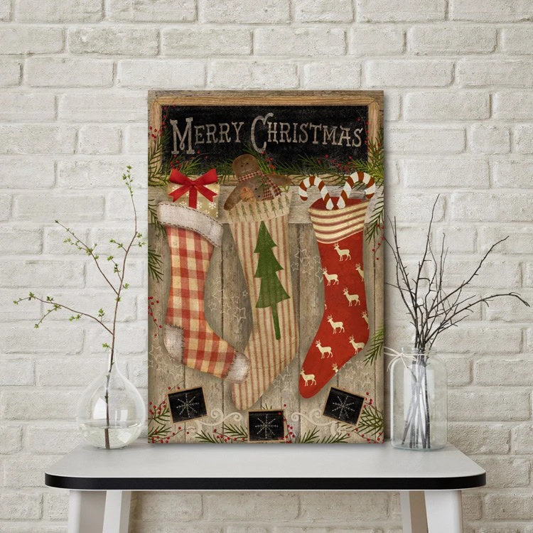 Christmas Stockings 12" X 18" Gallery-wrapped Canvas Wall Art 4 Christmas Stockings 12" X 18" Gallery-wrapped Canvas Wall Art - Image 2