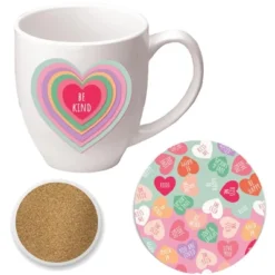 Courtside Market Candy Hearts Be Kind 16 Oz Mug & Ceramic Coaster Set