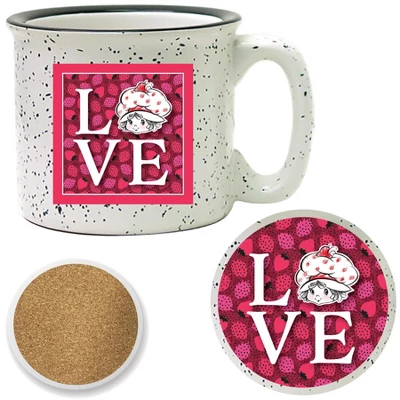 Courtside Market Strawberry Shortcake LOVE 15 Oz Mug & Ceramic Coaster Set 3 Courtside Market Strawberry Shortcake LOVE 15 Oz Mug & Ceramic Coaster Set