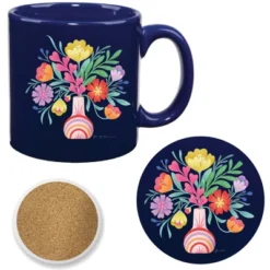 Courtside Market Bold Bouquet 20 Oz Mug & Ceramic Coaster Set