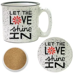 Courtside Market Inspiration Love I Red Flowers 15 Oz Mug & Ceramic Coaster Set