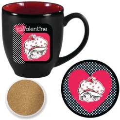Courtside Market Strawberry Shortcake Berry Sweet Valentines Polkadots 16 Oz Mug & Ceramic Coaster Set