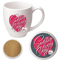 Courtside Market Strawberry Shortcake Sweeter Every Day Polkadots 16 Oz Mug & Ceramic Coaster Set