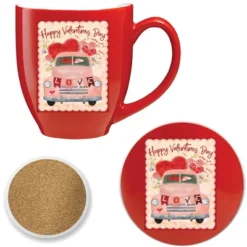 Courtside Market Valentine Truck 16 Oz Mug & Ceramic Coaster Set