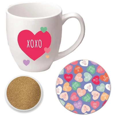 Courtside Market Candy Hearts XOXO 16 Oz Mug & Ceramic Coaster Set 3 Courtside Market Candy Hearts XOXO 16 Oz Mug & Ceramic Coaster Set