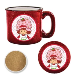 Courtside Market Strawberry Shortcake Sweet Vintage-Lattice 15 Oz Mug & Ceramic Coaster Set