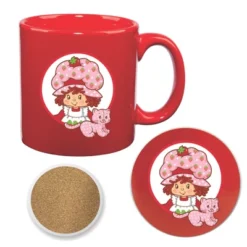 Courtside Market Strawberry Shortcake Pink Cat 20 Oz Mug & Ceramic Coaster Set
