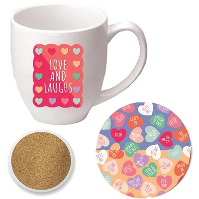 Courtside Market Candy Hearts Love And Laugh 16 Oz Mug & Ceramic Coaster Set 3 Courtside Market Candy Hearts Love And Laugh 16 Oz Mug & Ceramic Coaster Set