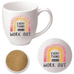 Courtside Market Everything Will Work Out 16 Oz Mug & Ceramic Coaster Set