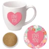 Courtside Market Candy Hearts Pink 16 Oz Mug & Ceramic Coaster Set