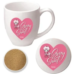 Courtside Market Strawberry Shortcake Sweeter Every Day II Heart 16 Oz Mug & Ceramic Coaster Set